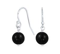Semplici Orecchini A Gancio Francese Con Perline Di Onice Rotonde Di Base, Per Donne Adolescenti Nere.925 In Argento Sterling.