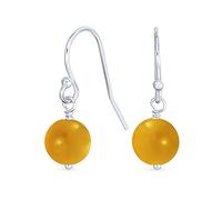Semplici Orecchini A Goccia Con Pallina Di Filo Di Agata Gialla A Forma Di Perla Rotonda Con Gancio A Forma Di Pesce Francese Per Donne In Argento Sterling .925