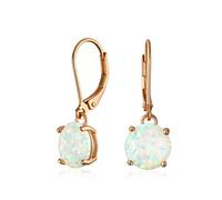 Semplici Orecchini A Goccia Pendenti Con Leva In Argento Sterling Placcato Oro Rosa E Opale Bianco Solitario Rotondo Creato.