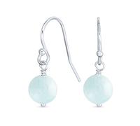 Semplici Orecchini A Goccia Rotondi Con Pietra Preziosa Di Acquamarina Blu Liscia, Con Gancio A Forma Di Pesce Francese. Realizzati In Argento Sterling .925 Per Donne
