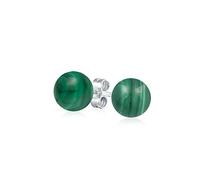 Semplici Orecchini A Perno A Sfera Rotonda In Malachite Verde Pietra Preziosa Per Donne Argento Sterling .925 6MM
