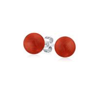 Semplici Orecchini A Perno Rotondi Con Sfera Di Corniola Rossa Tinta Naturale Per Donne In Argento Sterling .925 8MM