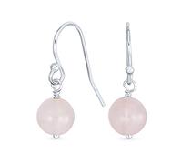 Semplici Orecchini Pendenti A Forma Di Perla Rotonda Rosa Chiaro In Quarzo Rosa Con Gancio A Forma Di Pesce Francese. In Argento Sterling .925, Pietra Di Nascita Di Febbraio