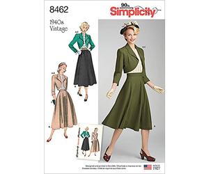 semplicità Modello 8462 8462 Vintage Camicetta da Donna, Gonna e Foderato Bolero, Carta, Bianco, H5 (6 - 8-10 - 12 - 14)