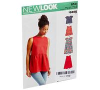 semplicità Modello New Look Tops Donna con Lunghezza Maniche e Varianti, cartamodello, Bianco