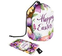 Semplifica la tua routine di viaggio con questa borsa per il trucco pieghevole, grande capacità e facile da pulire!, ghirlanda di Pasqua viola, Multicolore, 9.9x6.9in/25.2x17.6cm;6x3.5in/15.2x8.8cm