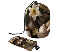 Semplifica la tua routine di viaggio | Grande borsa per il trucco da donna con design pieghevole, uova bianche di gigli pasquali, Multicolore, 9.9x6.9in/25.2x17.6cm;6x3.5in/15.2x8.8cm