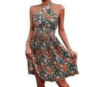 Sempoda Abito Floreale da Donna, Design Vuoto Pieghettato Senza Schienale alla Moda, Abito Floreale Corto Senza Maniche Sottile per Il Lavoro in Spiaggia da Ballo di Festa e Vita Quotidiana, Nuova(M)