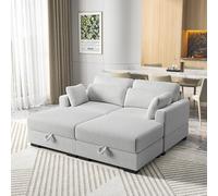Sempoda Divano componibile in velluto a coste, 2 posti, con 2 poggiapiedi, facile da montare, grigio, 180 x 157 x 85 cm