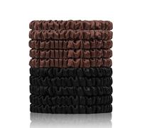 SEMRUE 22 Momme - Elastici per capelli piccoli in 100% pura seta di gelso (10 pezzi) - Piccoli elastici per capelli e cravatte per donne che dormono, cura dei capelli senza danni, nero* 5+marrone* 5