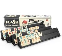 Semus Flash Black Okey/Rummy - Pietre da gioco in melamina in PVC, opache, con 4 inserti in pietra, cubi e sacchetto di stoffa