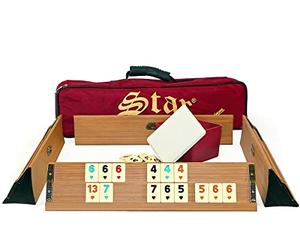 Semus Premium Okey/Rummy - Set da gioco in legno massiccio, pietre da gioco in melamina, custodia imbottita, 104 pietre + 2 Joker + cubo (chiaro)