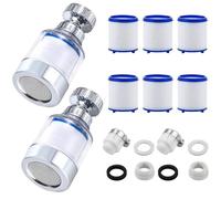 SenaiMy 2 Pezzi Filtro Dell'acqua A 360°, Filtri per Rubinetto, A 360° Rubinetto Depuratore Acqua, Filtri per Rubinetti Trasparenti con 6 Elementi Filtro in Cotone PP, Filtro Acqua Rubinetto