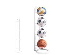 Senaire Supporto da calcio, supporto verticale in metallo per pallacanestro, calcio, pallavolo, rugby, salvaspazio, rimovibile, per garage, camera da letto, palestra (bianco, 4 ripiani)