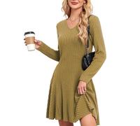 SENBATU Abito a Maglia Donna Autunno Elegante Pullover Abito Manica Lunga V-Collo Abiti Invernali Tinta Unit Giallo XX-Large