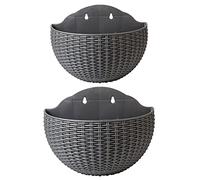 SENCC 2 vasi da fiori in rattan finto da appendere alla parete, a semicerchio, per esterni, con foro di drenaggio e ganci, cestino da giardino in plastica per recinzione del balcone (grigio)