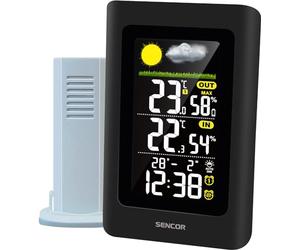 Sencor Stazione Meteo Senza Fili, Digitale, con Sensore Esterno, Previsioni 24h, Termometro Interno Esterno, Igrometro, Barometro, Visualizzazione dell'ora, Sveglia, Schermo LCD a Colori - [SWS 4270]