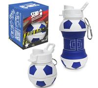 SEND UP Borraccia Calcio BIANCO/AZZURRI Squadra del Cuore, 550ml Pieghevole a 200ml, Senza BPA, Infrangibile, Lavabile Lavastoviglie, Tappo Vite, Materiale dal Silicio, Regalo Sportivo Ecologico