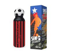 SEND UP Borraccia Calcio ROSSO/NERI Squadra del Cuore, Acciaio Inox 550ml, Copritappo Silicone Palla da Calcio, Infrangibile, Lavabile Lavastoviglie, Tappo Vite Igienico, Regalo Sportivo Ecologico