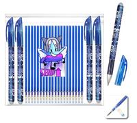 SEND UP Kit 24 Pezzi con 4 Penne Gel Cancellabili e 20 Ricariche XXL BLU compatibili con Legami, Punta 0,5mm, +20% Inchiostro, Scorta Scuola e Sartoria, Alta Capienza, Idea Regalo