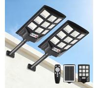 SENDALE 2 Pezzi Lampione Solare Led Esterno da 500W con Telecomando|Faretto Led da Esterno Solare 6500K con Sensore di Movimento|IP67 Impermeabile lampioni solari da esterno per Garage