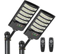 SENDALE 500W Lampione Solare Led Esterno con Telecomando 2 pezzi,IP66 Impermeabile Lampada Stradale Solare con Sensore di Movimento,6500K Lampioni da Giardino Esterno Solari per Garage Strada
