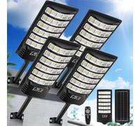 SENDALE 600W Lampione Solare Led Esterno con Telecomando 4 pezzi,IP66 Impermeabile Lampada Stradale Solare con Sensore di Movimento,6500K Lampioni da Giardino Esterno Solari per Garage Strada