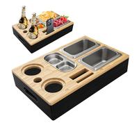 SenDeluz Couchbar Snackbox, Vassoio per divano in bambù, Vassoio per Alimenti, Vassoio Da Portata, Vassoio per snack da scrivania con Due Ciotole Snack Porta bevande Vassoio Divano per snack