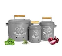 Sendez 3 contenitori per patate, aglio, cipolle, in metallo, grigio opaco