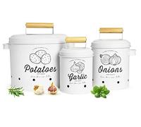 Sendez 3 contenitori per patate, aglio e cipolle, in metallo, per la conservazione, colore bianco opaco