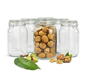 Sendez 6 vasetti per conserve da 1500 ml con chiusura a leva, 10 etichette, 6 guarnizioni e penna in vetro