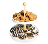 Sendez - Alzata a 2 piani in porcellana con base in legno, per dolci, torte e dessert