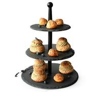 Sendez Alzata a 3 piani in ardesia con tronco di legno, vassoio per torte, supporto per torte, supporto per portata