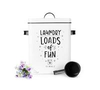 Sendez Barattolo in metallo per bucato, Contenitori Detersivo, 6 l, con coperchio e pala, colore bianco