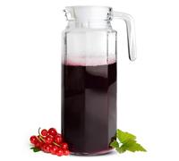 SENDEZ Caraffa in vetro con coperchio e manico da 1,1 l - stabile caraffa per succhi e acqua in vetro - perfetta per acqua, succhi di frutta, latte, limonata e bevande fredde - caraffa strutturata