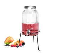 Sendez Dispenser di bevande in vetro da 5 l, con rubinetto in acciaio inox e supporto in metallo, design retrò, robusto ed elegante, perfetto per limonata, tè freddo e feste