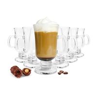 Sendez Irish Coffee Bicchieri da caffè 250 ml con base e manico - Vetro pressato trasparente, resistenti bicchieri per caffè irlandese, cappuccino, tè e cioccolata calda, lavabili in lavastoviglie