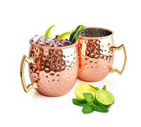 Sendez Moscow Mule - Set di 2 tazze in rame fatte a mano, 500 ml, manico martellato per bevande fredde e calde, design moderno ed elegante