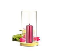 Sendez Portacandele in vetro con piatto in legno, portacandele da tavolo, lanterna