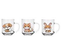 Sendez Set di 6 bicchieri con motivo animale, cane, gatto, coniglio, 230 ml, bicchieri con manico, vetro pressato colorato, lavabili in lavastoviglie, bicchieri per bambini e adulti