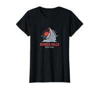 Seneca Falls New York Barca a Vela Tramonto Design Maglietta con Stampa Grafica Economica