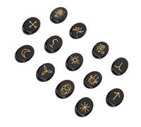 SENECESLI Rune di Pietra, Iscrizioni Dorate Set di Rune Pietra (Ossidiano)