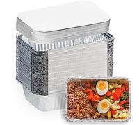 SENENQU 50PZ Vassoi Alluminio Grandi con Coperchio Per Griglia 1000ml - Teglie Alluminio Barbecue Sa e Getta Per Barbecue Cucina Grigliare Ristorazione 22x15.8x5.4CM