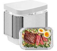 SENENQU 50PZ Vassoi Alluminio Grandi con Coperchio Per Griglia 1900ml - Teglie Alluminio Barbecue Sa e Getta Per Barbecue Cucina Grigliare Ristorazione - 26x19.5x6.5CM