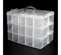 SENENQU Grande scatola per piccoli oggetti, 30 scomparti, impilabile, in plastica trasparente per giocattoli, gioielli, cosmetici e accessori, 32 x 19 x 24 cm