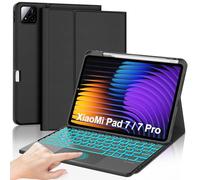 SENGBIRCH Cover Tastiera per Xiaomi Pad 7/7 Pro 11.2'' 2024 - AZERTY French Touchpad Tastiera Retroilluminata 7 Colori Staccabile Senza Fili Bluetooth per Xiaomi ad 7/7 Pro 11.2 Pollice Nero
