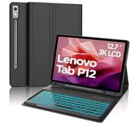 SENGBIRCH Custodia con Tastiera per Lenovo Tab P12 12,7", 7 Colori Retroilluminati Italiana QWERTY Bluetooth Wireless Tastiera, Leggero e Portatile, Nero