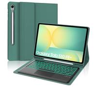 SENGBIRCH Custodia per tastiera per Samsung Galaxy S10 FE+ AI-Tablet 13.1" - QWERTZ tedesco illuminazione rimovibile Bluetooth wireless touchpad tastiera, custodia con slot per penna S-Pen, verde