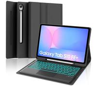 SENGBIRCH Custodia per tastiera per Samsung Galaxy S10 FE+ AI-Tablet 13.1'' - QWERTZ tedesco illuminazione rimovibile Bluetooth wireless touchpad tastiera, custodia con slot per penna S-Pen, nero
