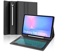 SENGBIRCH Custodia per tastiera per Samsung Galaxy S10 FE+ AI-Tablet 13.1'' - QWERTZ Tedesco illuminazione rimovibile Bluetooth Tastiera Wireless Custodia con slot per penna S-Pen, Nero
